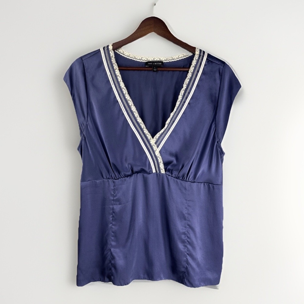 Y2K Vintage The Limited 100% Silk Top L Wrap Sleeveless Lace Blue Fairy Grunge